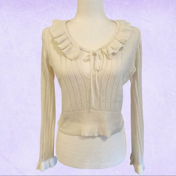 Honey Punch Sweaters - Honey Punch white knit cropped sweater with ruffles